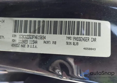 2015 Chrysler 200 S z USA, uszkodzony, nr VIN 1C3CCCDG3FN615834